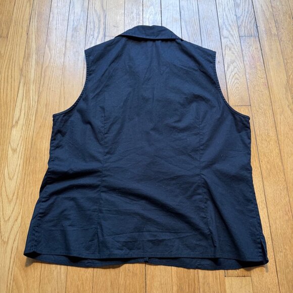 Vintage Allison Taylor Size XL Black Sleeveless Smocked Bib Button Front Shirt - Picture 13 of 13
